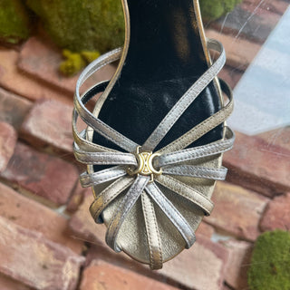 CELINE Metallic Gold/Silver Lambskin Triomphe Sandals SZ 36.5 (US 6.5)