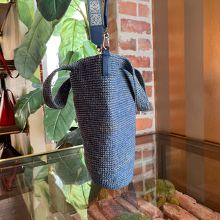 LOEWE Slit Mini Blue Raffia Tote Bag
