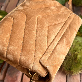 SAINT LAURENT Loulou Toy Beige Suede Shoulder Bag