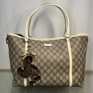 GUCCI GG Supreme Web White Joy Tote w/ Lulu French Poodle Charm