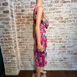 DOLCE&GABBANA Pink Floral Print Vintage Knee Length Chain Dress SZ40
