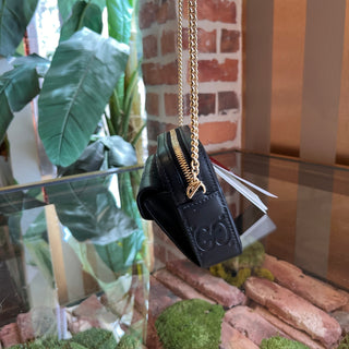 GUCCI Black Super Mini Pochette Black GG Embossed Leather Crossbody Bag