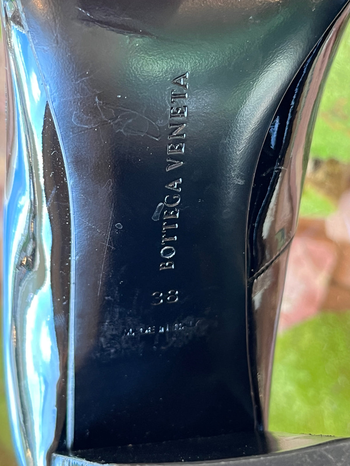 BOTTEGA VENETA Black Patent Leather Intrecciato Detail Chunky Pumps SZ38(8US)