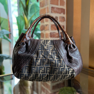 FENDI Spy Bag Brown Tobacco Zucca Print Canvas and Tortuga Shoulder Bag
