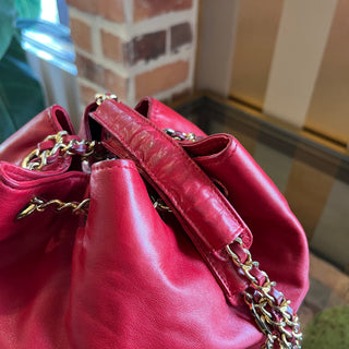 CHANEL Vintage Red Lambskin Leather Bucket Bag
