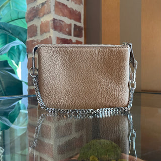 GIVENCHY Metallic Silver Beige Leather Dutton Pouch