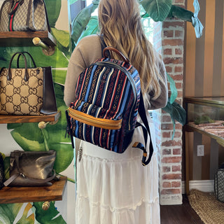 TORY BURCH Navy Blue Logo Print Nylon Backpack