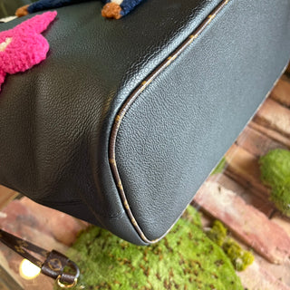 LOUIS VUITTON Neverfull MM Black Calfskin Leather Monogram Teddy Shearling Tote