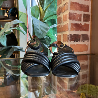 TORY BURCH Kira Black Quilted Leather Sandals Heels SZ8