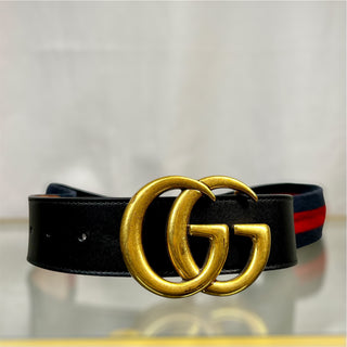 GUCCI Blue Red Slyvie Canvas Stripe Marmont Belt 95/38(10US)