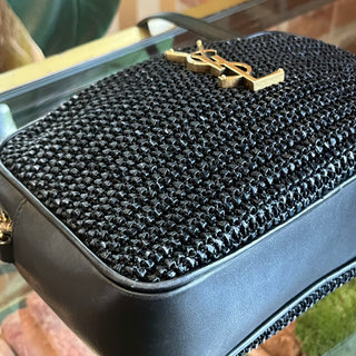 SAINT LAURENT Lou Black Raffia Camera Crossbody