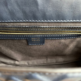 FENDI FF 1974 Embossed Baguette Navy Blue Nappa Leather Shoulder Bag