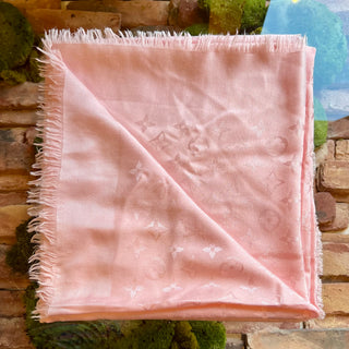 LOUIS VUITTON Shine Pink Monogram Silk Wool Blend Shawl TS3821