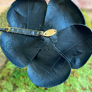 CHANEL Leather Camelia Brooch Pin