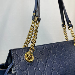 GUCCI Guccissima Large Chain Blue Shoulder Bag