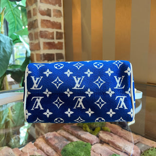 LOUIS VUITTON Speedy Bandouliere 20 Blue White Monogram Jacquard Velvet Match Satchel Bag