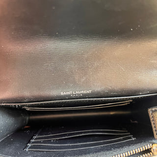 SAINT LAURENT Sunset Black Calfskin Monogram Chain Wallet Crossbody