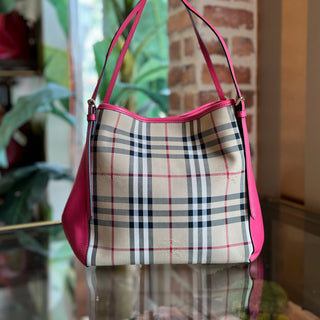 BURBERRY Canterbury Pink Haymarket Check Coated Canvas Leather Tote Bag