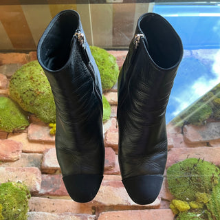 CHANEL Chain Black Leather Booties SZ 36.5 (US 6.5)