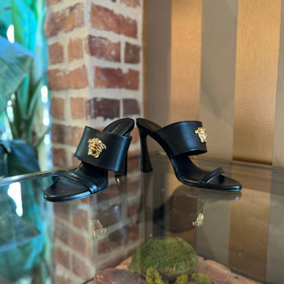 VERSACE Medusa Black Strappy Leather Heels SZ 35 (US 5)