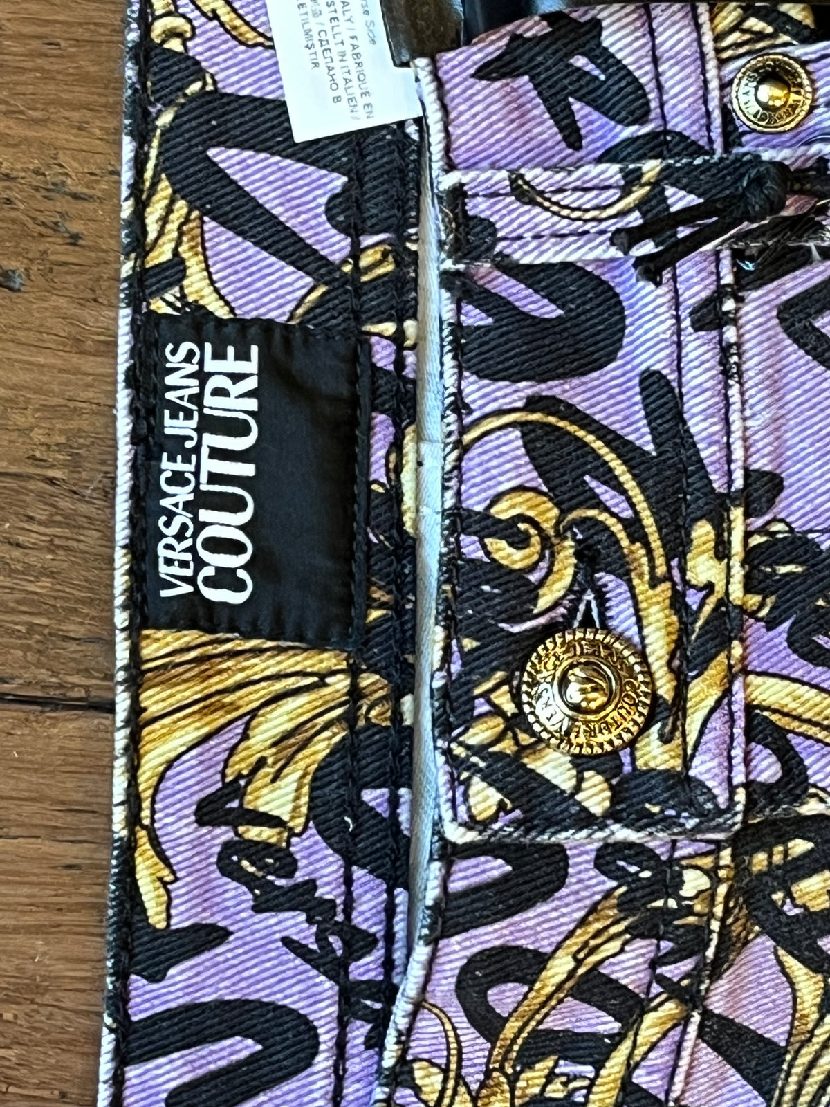 VERSACE JEANS COUTURE Purple Baroque Logo All over Print Jeans SZ 31US
