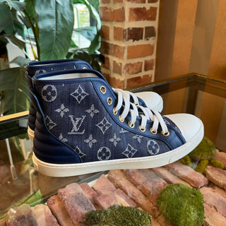 LOUIS VUITTON Monogram Punchy Denim High Tops Sneakers SZ 39