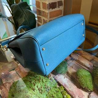 DOLCE&GABBANA Sicily Blue Dauphine Calfskin Leather Top Handle