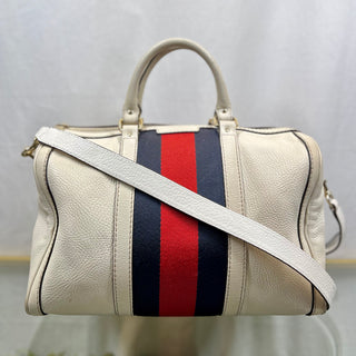 GUCCI Boston Medium White Calfskin Vintage Web Two Way Satchel Bag