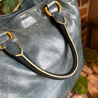PRADA Blue Vitello Shine Open Convertible Tote