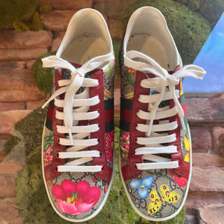 GUCCI Red Green Flora GG Supreme Web Ace Sneakers SZ 38 (US 8)