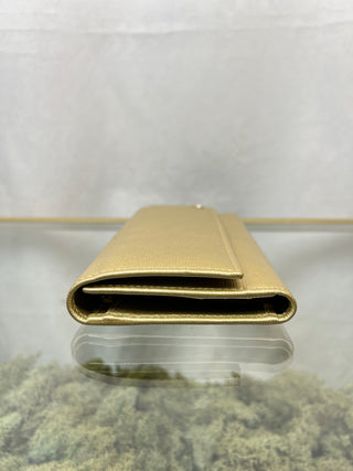 GUCCI GG Logo Gold Leather Long Wallet