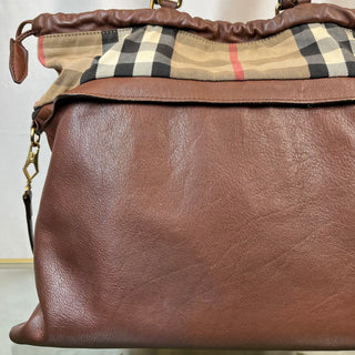 BURBERRY House Check Big Crush Brown Canvas and Leather Tote Bag