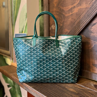 GOYARD Saint Louis PM Green Goyardine Canvas Chevroches Calfskin Tote