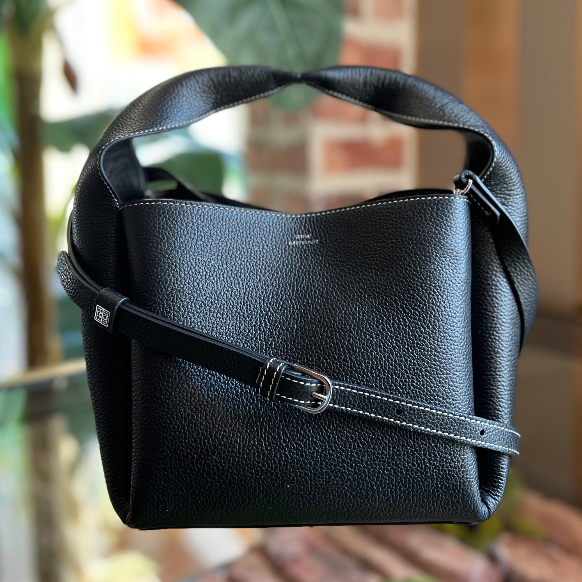 TOTEME Black Grained Pebbled Leather Bucket Bag
