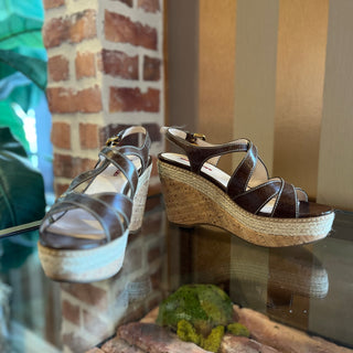 PRADA Strappy Brown Leather Cork Espadrilles SZ 38 (US 8)