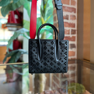 CHRISTIAN LOUBOUTIN Paloma Mini Loubinthesky Black Grained Calf Leather Spikes Top Handle Bag
