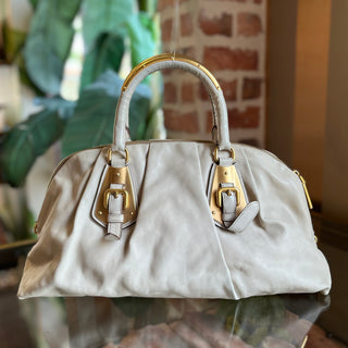 PRADA Bauletto Cream Glace Calfskin Leather Satchel