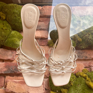 GUCCI Braided White Leather Kitten Heels SZ 8.5