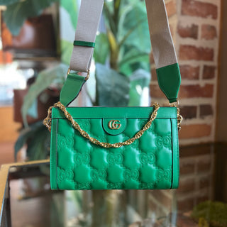 GUCCI Slim Chain Large Green Calfskin GG Matelasse Shoulder Bag