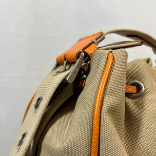 PRADA Leather & Canvas Drawstring Orange Bucket Bag TS3776