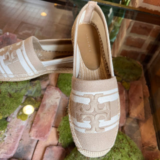 TORY BURCH Double T Jacquard Camello Espadrilles SZ 8