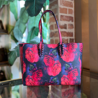 CHRISTIAN LOUBOUTIN Cabata Red Roses Leather Shoulder Tote Bag