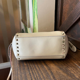 VALENTINO Trapeze Small White Calfskin Leather Rockstud Tote