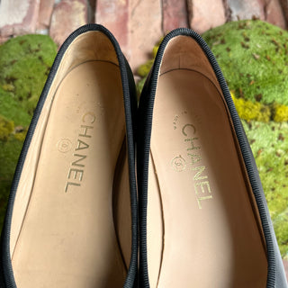 CHANEL Ballet Flats Black Lambskin Patent Leather Cap Toe Flats SZ36(6US)