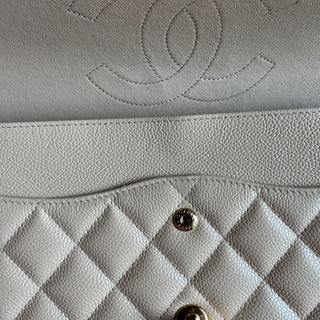 CHANEL Jumbo Double Flap Beige Caviar Quilted Leather Shoulder Bag