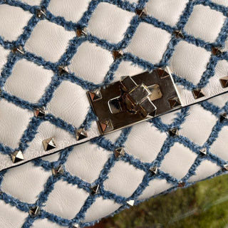 VALENTINO Rockstud Spike Denim Nappa Leather Wallet on Chain Crossbody Bag