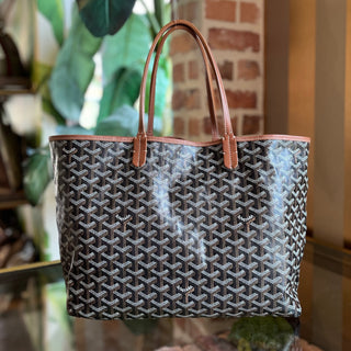 GOYARD Saint Louis PM Black Goyardine Canvas Chevroches Calfskin Tote
