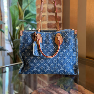 LOUIS VUITTON Onthego MM Blue Monogram Denim Tote Bag