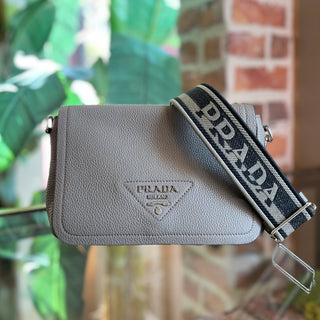 PRADA Gray Daino Leather Crossbody Bag