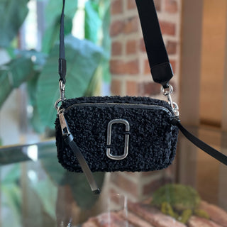 MARC JACOBS The Snapshot Teddy Black Shearling Crossbody Bag